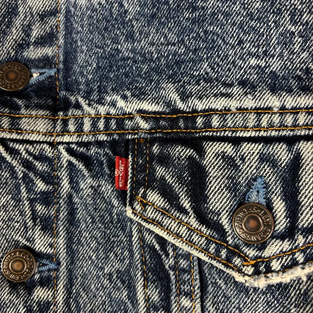 Vintage Levis 80s 70507 0227 USA Made Acid Wash Denim Medium Trucker Jacket